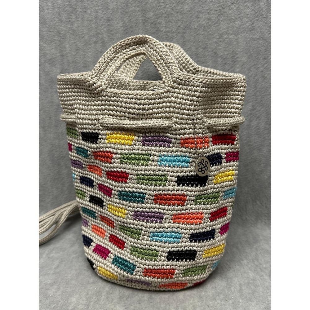 The Sak Dylan Crocheted Backpack Prisma Tile Pattern Multicolor on Beige - Picture 8 of 10